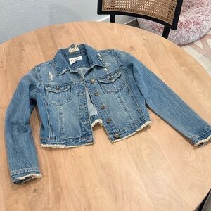Blue Denim Jacket with Distressed Details